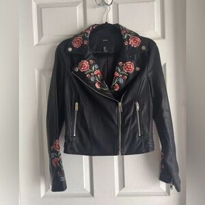 Medium Embroidered Vegan Leather Moto Jacket
